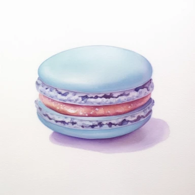 light blue Macaroon, pastel colors, light watercolor, few details, dreamy, Studio Ghibli, clipart, white background