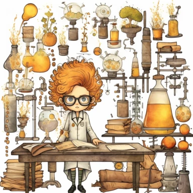 science clipart, biochemicals, steampunk, cute, scientist, laboratory, etherial