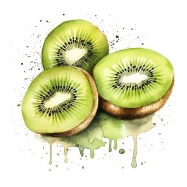 watercolor kiwi fruit field, beautiful, summer, white background, clipart