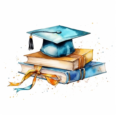 watercolor graduation diploma clipart, white background