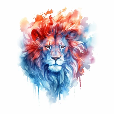 watercolor clipart of fire and ice lion head, on white background