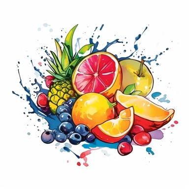 Watercolor Fresh Fruit Fiesta Clipart desert cartoon t-shirt graphic, vector, contour, isolated on a white background