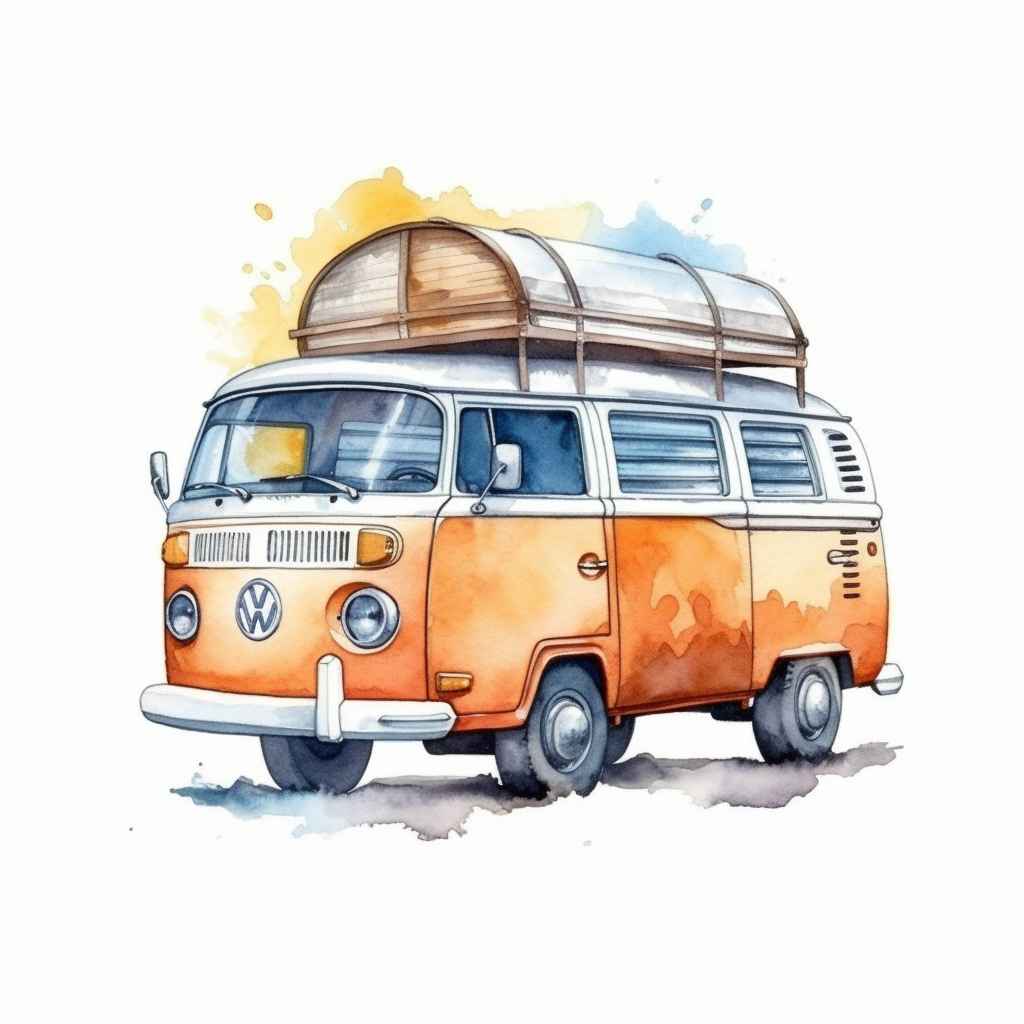 Vintage camping van clipart isolated on a white background. Watercolor ...