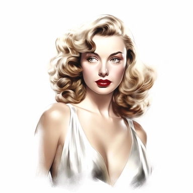 beautiful stunning pretty vintage old hollywood cinema girl, classic musical films, paint art style, clipart, white background, superrealistic, one of a kind