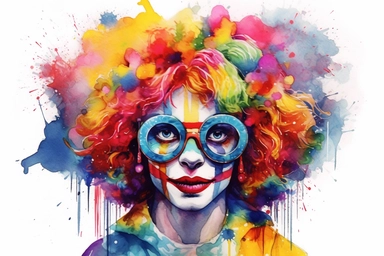 colorful vibrant bright neon clown, watercolor clip art