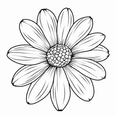 create a continuous single line sketch of a front facing daisy flower, clipart, high contrast, white background,