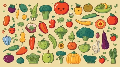 vegetables vector clipart vector vegetables cute animal collection, in the style of #screenshotsaturday, flat areas of color, flat color blocks, 1970–present, rough-edged 2d animation, lightbox, colorful animation stills