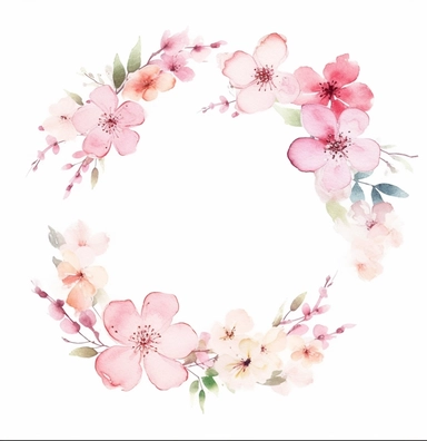 watercolor floral frame isolated frame clip art vector illustration, sakura, cherry blossom, watercolor frame with flowers and a circle silhouette, soft watercolor, minimalist, Style of Soft edges and atmospheric effects, in the style of subtle color variations, pastoral charm, romantic, embroidery, organic realism, isolated white background, soft focus technique, tattoo-inspired, delicate composition, accurate and detailed, realistic hyper-detail, 8k