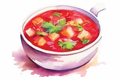 Watercolor, Borscht, Ukrainian cuisine, clipart, hd, on a white background, spaced out