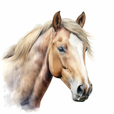 Watercolour cute horse, head only beautiful details, ultra detailed, ultra photo real intricate detailed, high definition, graphic clipart, hyper realistic, detailed, white background