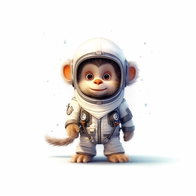 Adorable cute fantasy monkey dressed like a Astronaut, nursery art, clipart image, lineart image, white background, very detailed, 8k