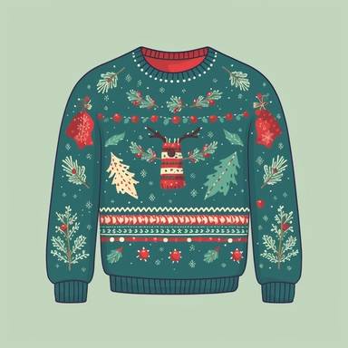 simplified clipart of an ugly christmas sweater, simple shapes, no watermark, no lines, no outlines, clipart, featured on dribble, cartoon, minimalist, computer vector graphic design clip art, watercolor illustration clipart, watercolour clipart, watercolor illlustration for kids and children, book illustration, print on demand image, PNG tranparent background