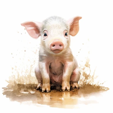 Watercolour cute baby pig sitting in mud, beautiful details, ultra detailed, ultra photo real intricate detailed, high definition, graphic clipart, hyper realistic, detailed, white background