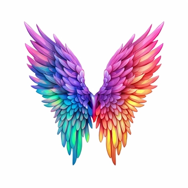 Cute Beautiful Rainbow Angel's Wings Pride LGBT Clipart,Cartoon, hyper realistic, intricate detail, illustration style,high solution,on the white background
