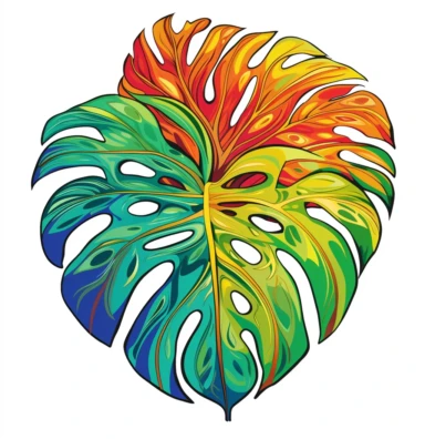 a clipart design illustration of a tropical monster leaf, in the style of massurrealism, maya lin, #screenshotsaturday, a. j. casson, helio oiticica