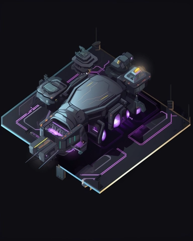 isometric perspective, game sprite, futuristic small spaceship hanger concept, gaming asset, sci-fi, fun, creative, cartoon, clipart, hyper-detailed, black background,