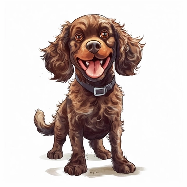 Cute Happy face Beautiful American Water Spaniel Dog Is Standing Full body Vector Sublimation Clipart,Cartoon, hyper realistic, intricate detail, illustration style,high solution,on the white background