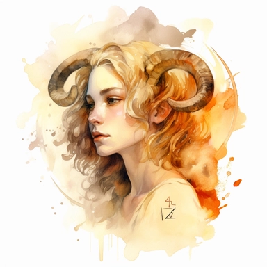 zodiac sign aries as a girl, clip art, fantasy, watercolor, realistic, serge marshennikov, flames on background