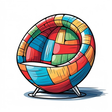 A clip art image of colorful doodle beach ball chair cartoonish isolated white background, minimalist, 8K, C20