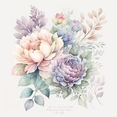 soft colorful pastel colored floral arrangement clipart, soft and subtle, colorful fairy pastel colors watercolor style, fawncore, pastel roses only, single rose, light indigo pastel, light purple pastel, muted navy pastel, dreamy pastel colors, muted pastel colors, plain white background, use of fabric, excellent depth of shading in soft watercolor style, watercolor artwork, plain white background for transparent editing