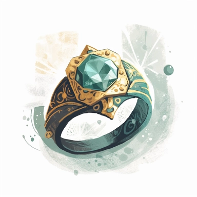 a ring with a diamond on top of it, arts and crafts movement,white background ,in the style of fairytale-inspired, light teal and gold, lauren faust, whimsical animation, strong use of negative space, charming character illustrations, bold outlines, frayed wedding ring clipart, in the style of jon klassen, glistening, charles willson peale, michael deforge