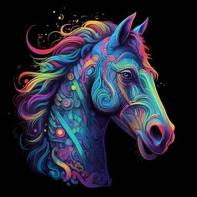 by craig davison, horse, neon colors, ultra detailed, clipart design graphic, vector, contour, 32k, black background