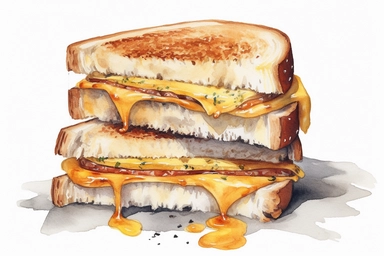 watercolor grill cheese sandwich clipart art, hd, on white background, spaced out