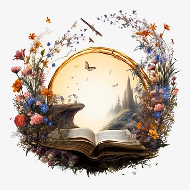 magic vintage Fantasy Open Book looking into another world Clipart, floral,Enchanted, large eclipse, on white background ar 3:2 s 1000