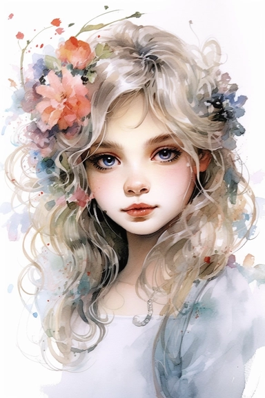 Fairy tale girl with a beautiful innocent anime style 80s painting Watercolor clipart, hugh eyes, sarah kay and holly hobbies