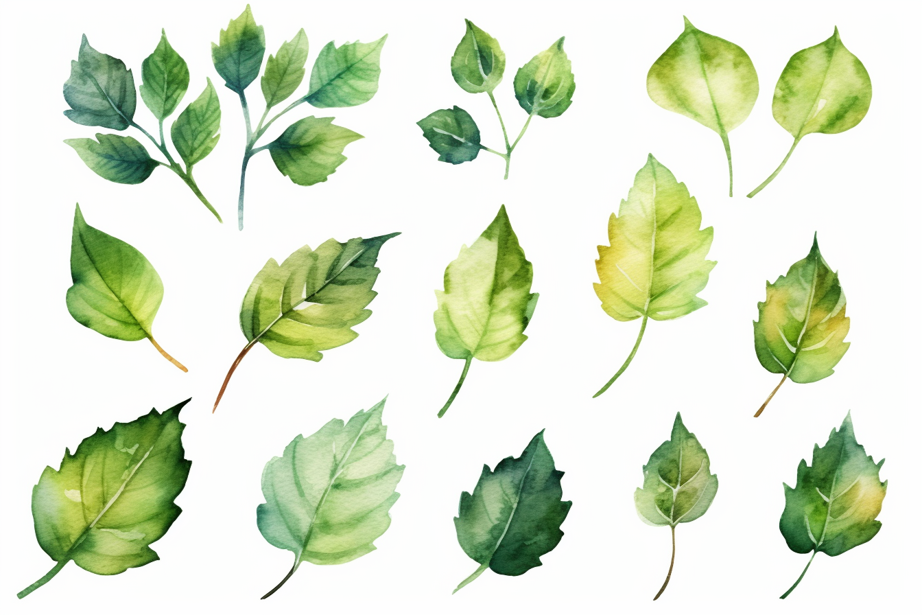 Watercolor, Create a visual representation of cordate leaves in ...