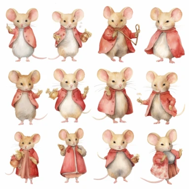 Watercolor Mouse in Dress, 25 Cute Mice Clipart, Animal Digital Prints