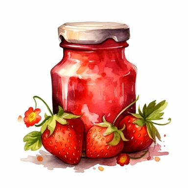 strawberry jam bottel with strawberry ,watercolor clipart