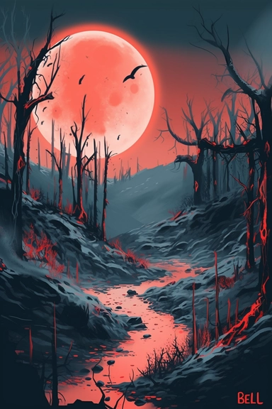 realistic clipart of enchanted winter hell landscape, digital painting