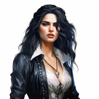 beautiful stunning pretty young woman as yennefer from The witcher character, paint art style, clipart, white background, superrealistic, one of a kind