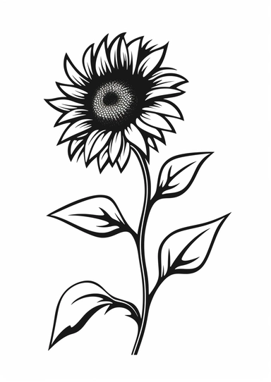 Simple outline of a sunflower, kids cartoon, minimalist, black on white, lineart, 2d flat file, silhouette, clipart, svg