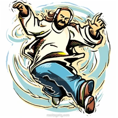 GRAFFITI CLIPART logo of a korean mans spirit coming out of his belly to place headphones on his head and power into his dancing feet