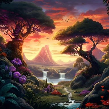 realistic clipart of enchanted landscape, digital painting