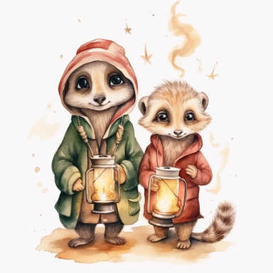 Cute Hansel and gretel meerkat watercolor clipart
