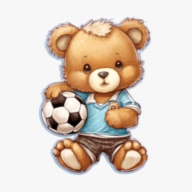Cute Teddy Bear Clip Art, sticker, different move, wearing clothes, white background, 4K, Football player