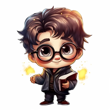 harry potter clip art sticker in cartoon style inspired by this picture file:///Users/myriamkavountzis/Desktop/Screenshot%202023-06-05%20at%205.41.26%20PM.png