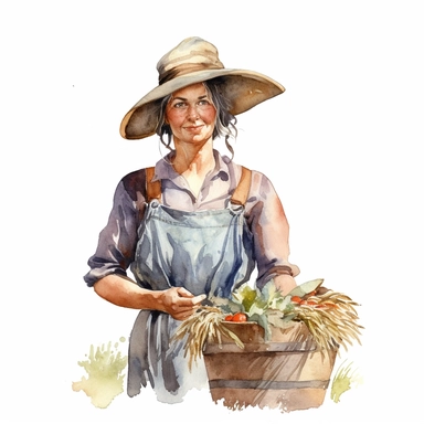 watercolor farming woman, clipart, white background