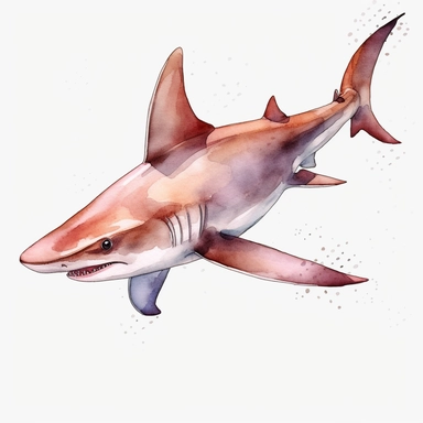 watercolor, Hammerhead Shark png Full body realistic cartoon in 32K UHD cute. 15 cm thick outline. There was no shadow on the ground. 8k with realistic watercolors and detailed illustrations. PNG clipart, transparent white background