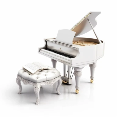 luxury piano stool on white colour , one music book digital clipart on white background