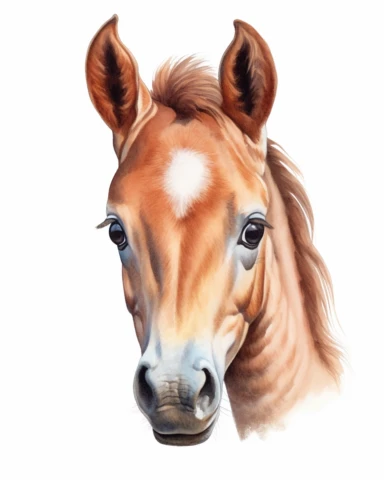 detailed watercolor Baby Horse head , hyper realistic, isolated on a white background, clipart