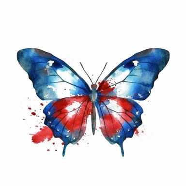 butterfly, red, white and blue watercolor clip art AR 3:2