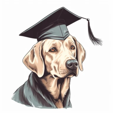 drawing of a Labrador Retriever with a graduation cap on its head Clipart on a white background