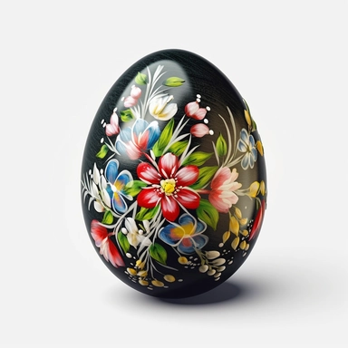Easter, black egg, czech folk easter egg ornamental, only one item, picnic, clipart, white background, watercolor, hyper-realistic, high detail, white background
