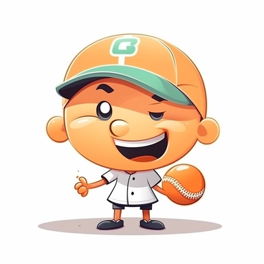 fantasy happy cute baseball player mamal face, cartoon, clipart, mascot, isolated on white background