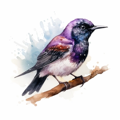 Amethyst Woodstar bird, water color style, clipart, white background