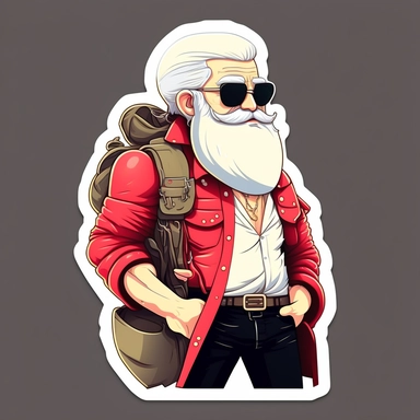 vector sticker design, anime style Santa wearing Prada clipart, white background, flat colors